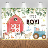 Aperturee - Green Leaves Farm House Animal Baby Shower Backdrop